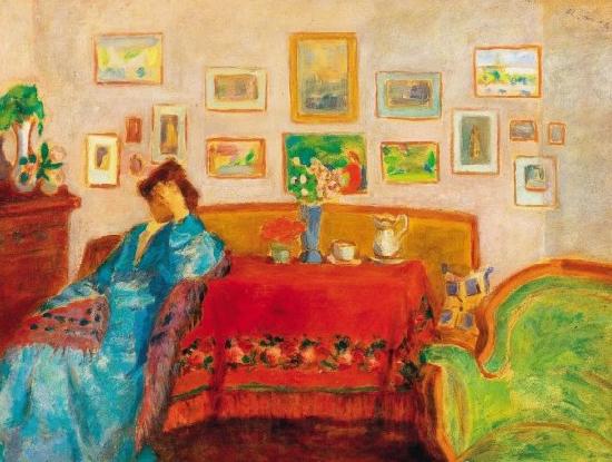 Jozsef Rippl-Ronai Lady in Blue Dress in Interieur France oil painting art